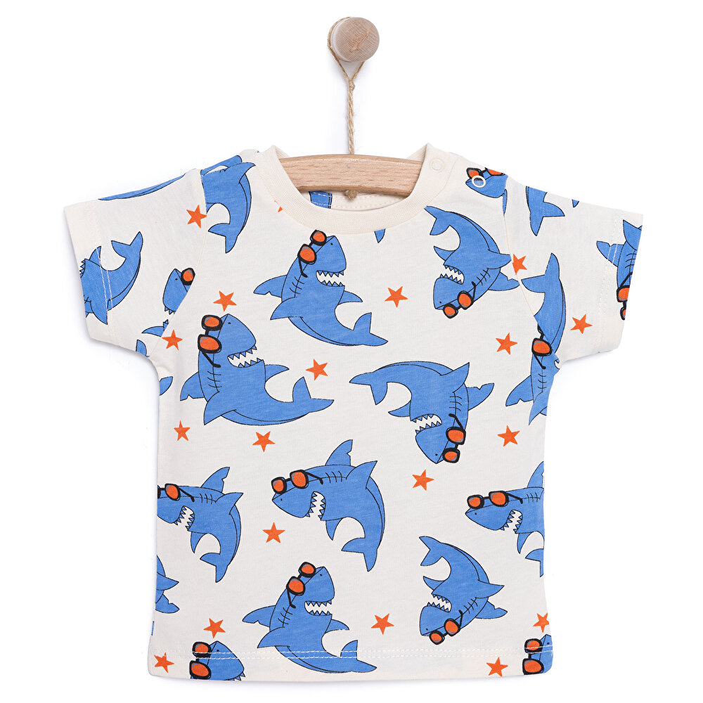 Basic Erkek Köpek Balığı Baskılı T-Shirt Erkek Bebek