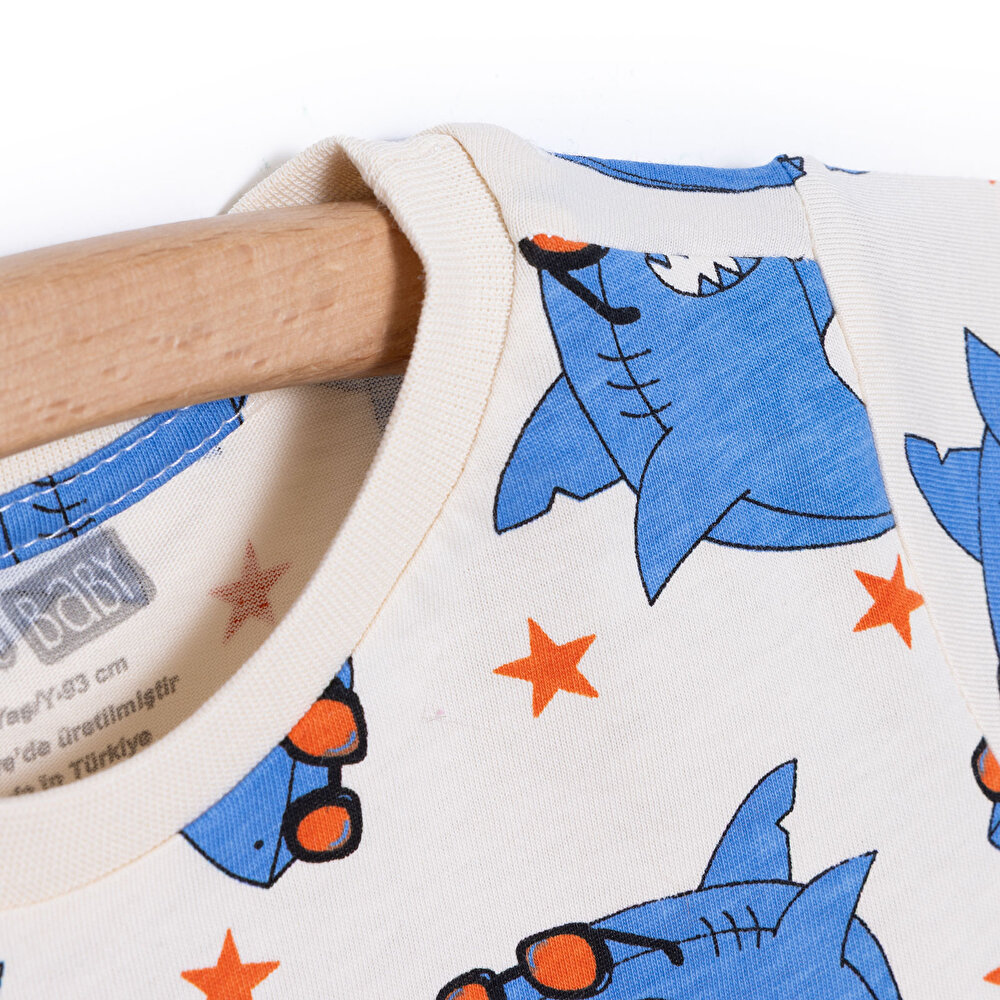 Basic Erkek Köpek Balığı Baskılı T-Shirt Erkek Bebek