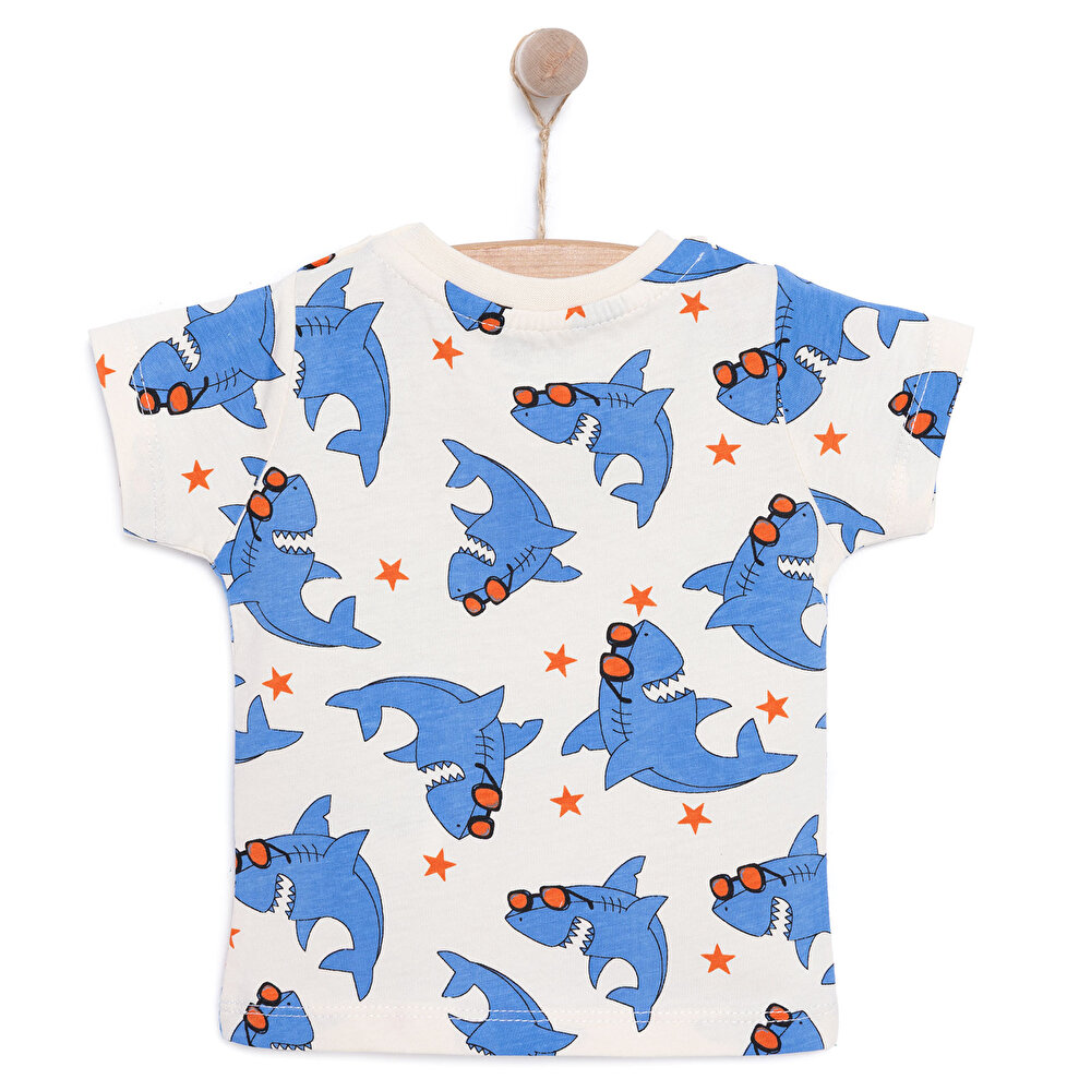 Basic Erkek Köpek Balığı Baskılı T-Shirt Erkek Bebek