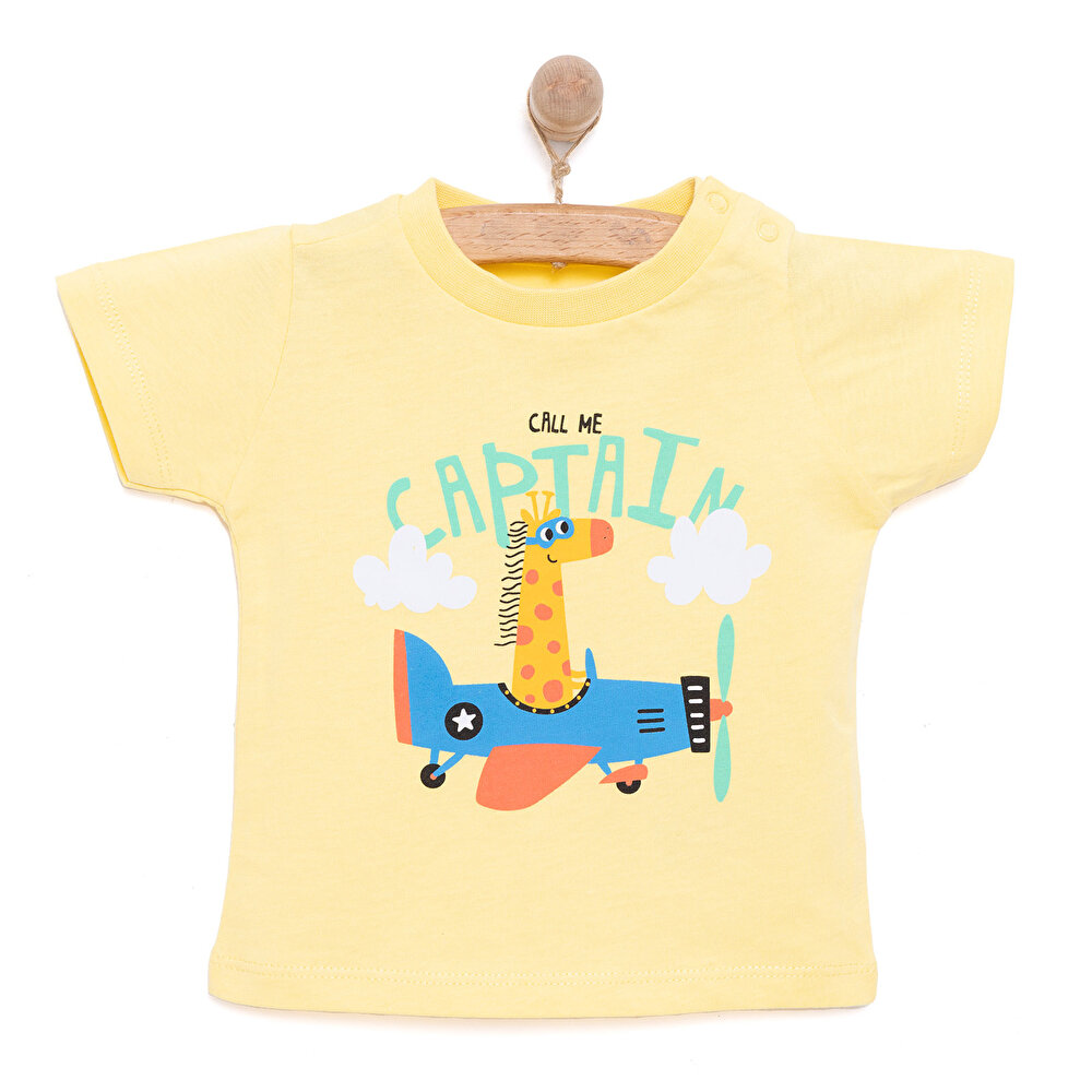 Basic Erkek Pilot Zürafa Baskılı T-Shirt Erkek Bebek