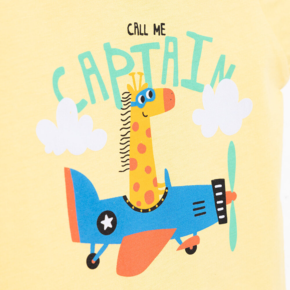 Basic Erkek Pilot Zürafa Baskılı T-Shirt Erkek Bebek