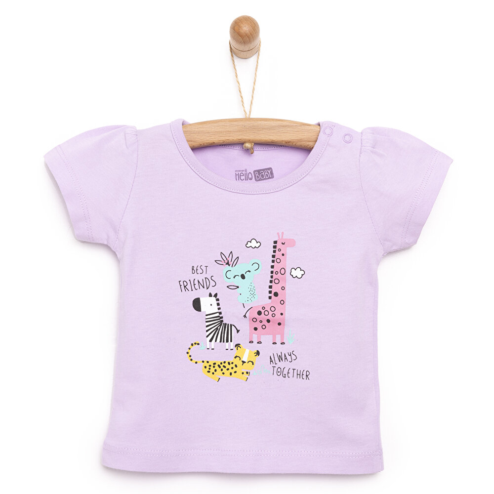 Basic Hayvan Baskılı Tshirt Kız Bebek