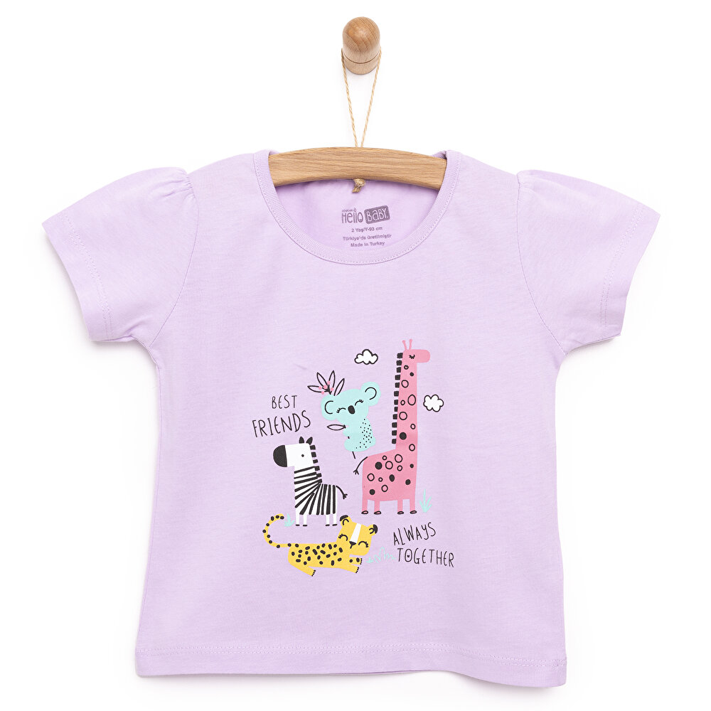 Basic Hayvan Baskılı Tshirt Kız Bebek