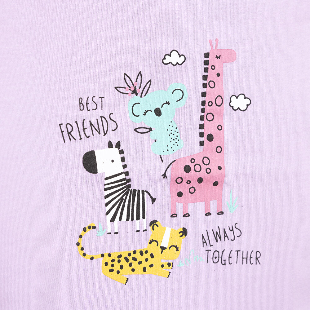 Basic Hayvan Baskılı Tshirt Kız Bebek