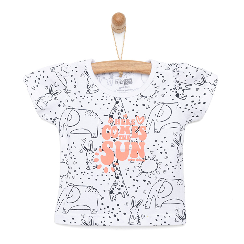 Basic Hayvan Baskılı Tshirt Kız Bebek