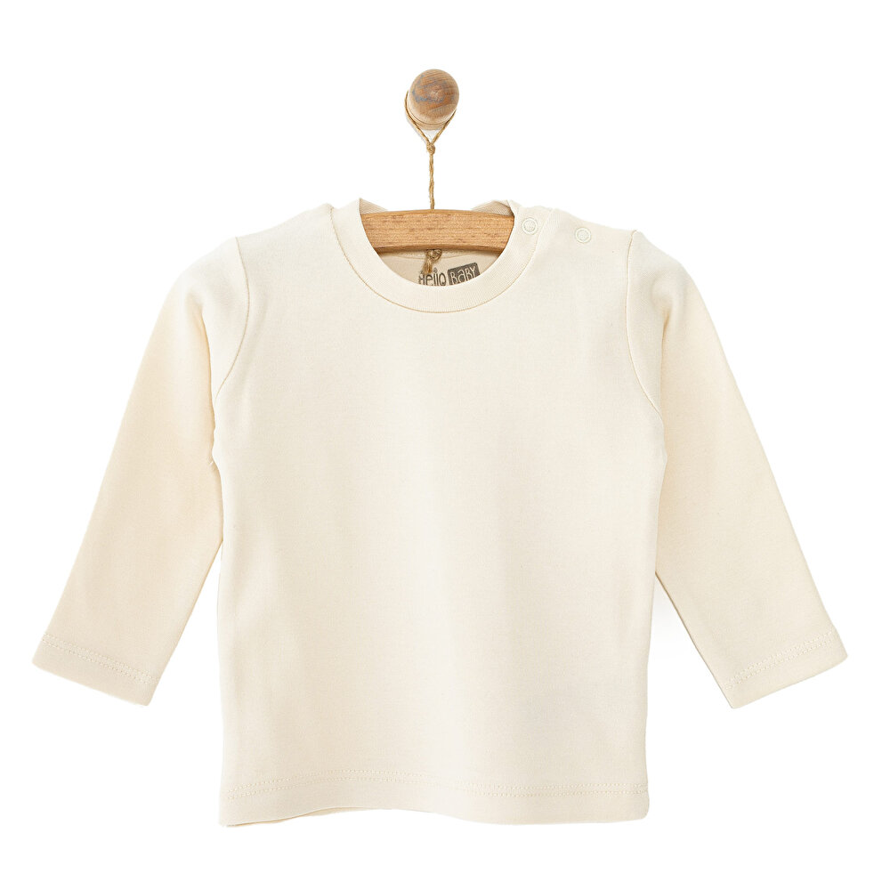 Unisex Bebek Tişört İnterlok Çıtçıtlı Bisiklet Yaka Uzun Kol Beyaz