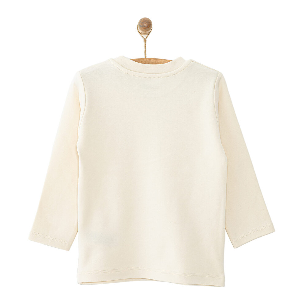 Unisex Bebek Tişört İnterlok Çıtçıtlı Bisiklet Yaka Uzun Kol Beyaz