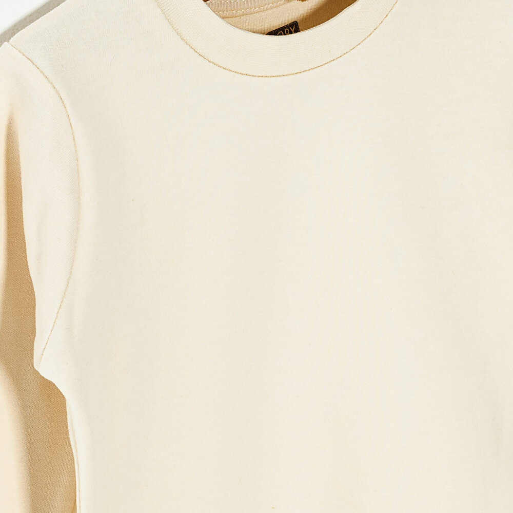 Unisex Bebek Tişört İnterlok Çıtçıtlı Bisiklet Yaka Uzun Kol Beyaz