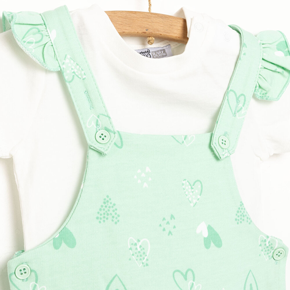 Basic Kalp Desenli Şort Salopet-Tshirt Takım Kız Bebek