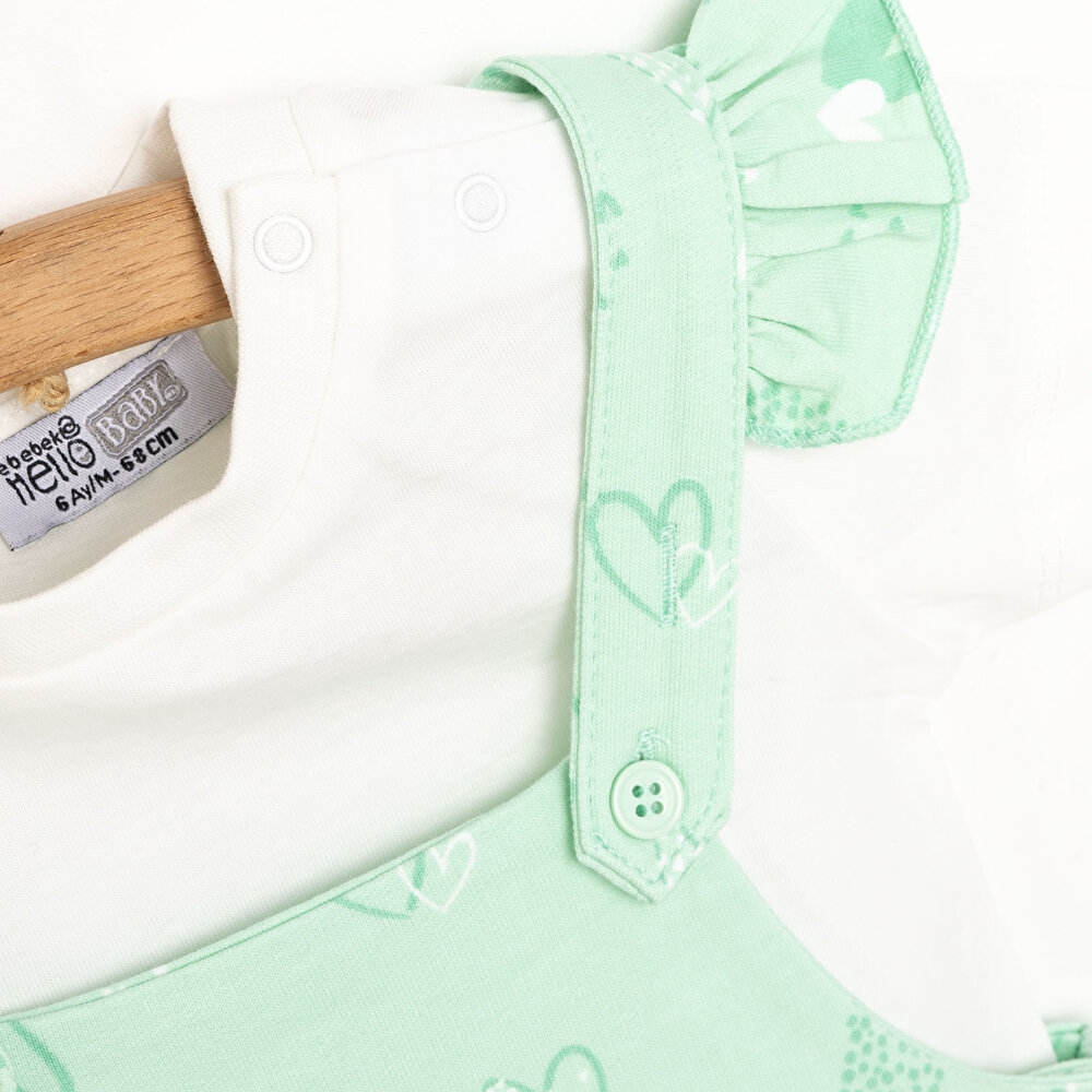 Basic Kalp Desenli Şort Salopet-Tshirt Takım Kız Bebek