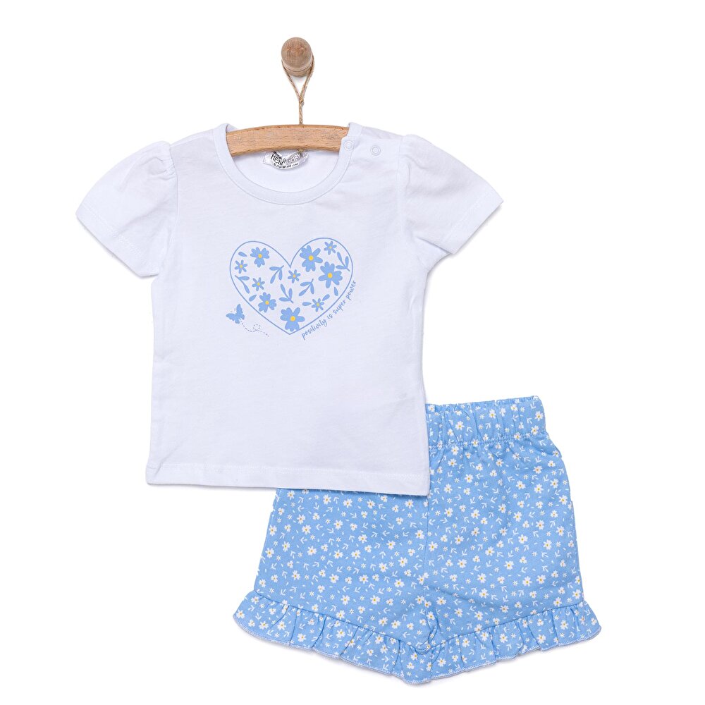 Basic Kalp ve Çiçek Baskılı Şortlu Takım Kız Bebek
