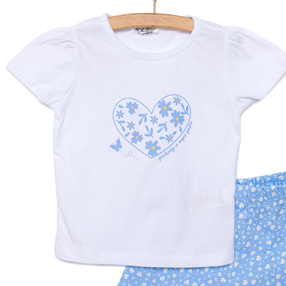 Basic Kalp ve Çiçek Baskılı Şortlu Takım Kız Bebek