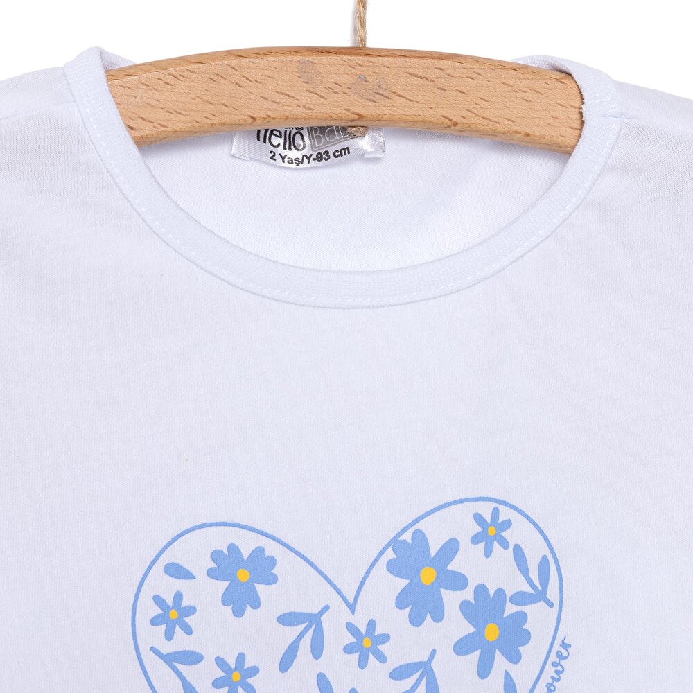 Basic Kalp ve Çiçek Baskılı Şortlu Takım Kız Bebek