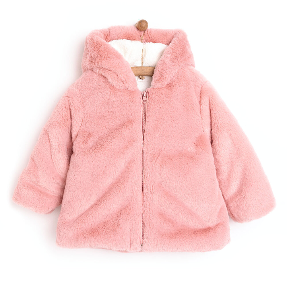 Basic Kapüşonlu Peluş Mont Kız Bebek