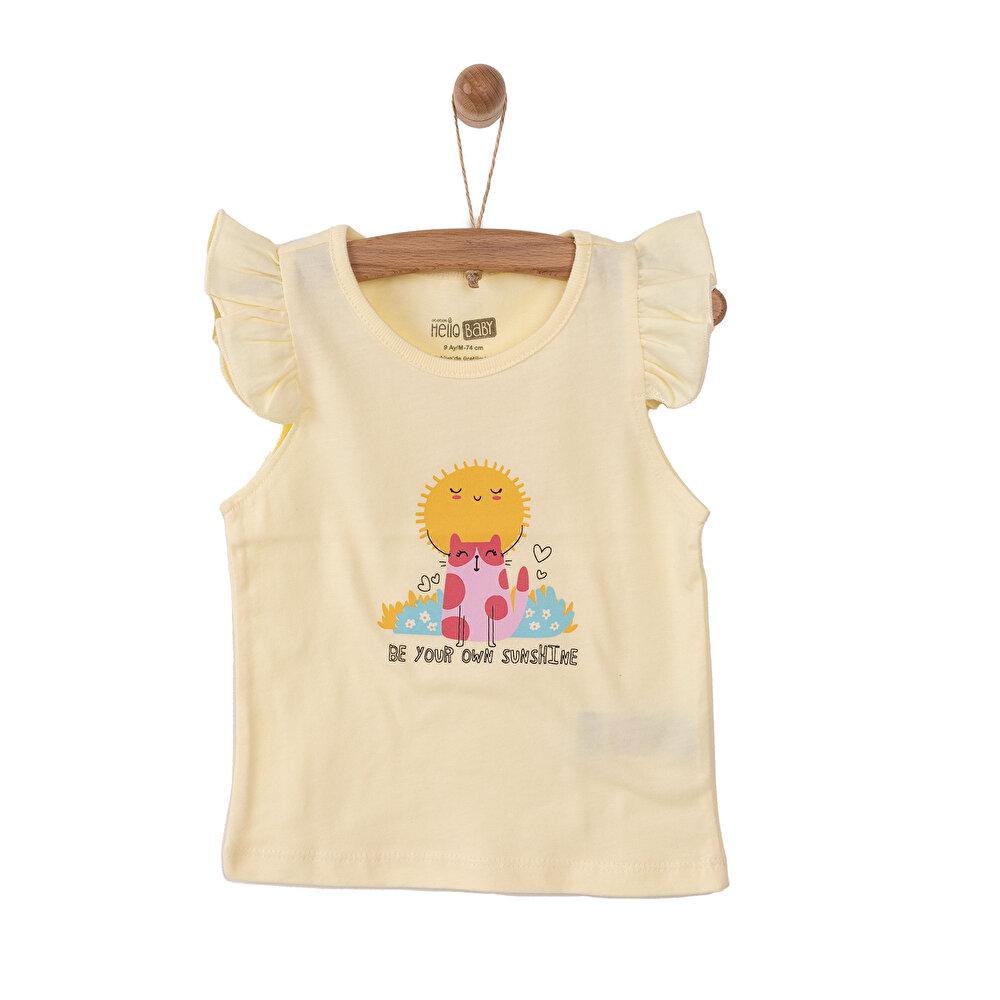 Basic Kedi Baskılı Atlet Tshirt Kız Bebek