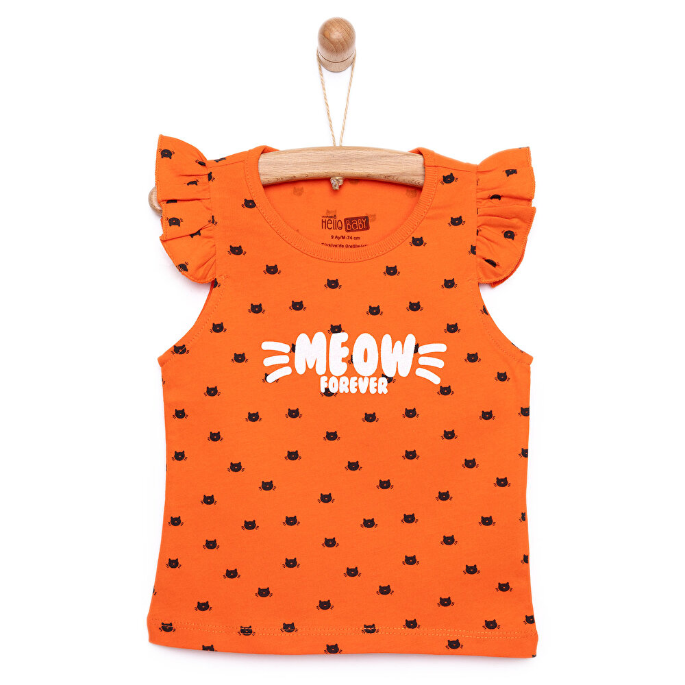 Basic Kedi Baskılı Atlet Tshirt Kız Bebek