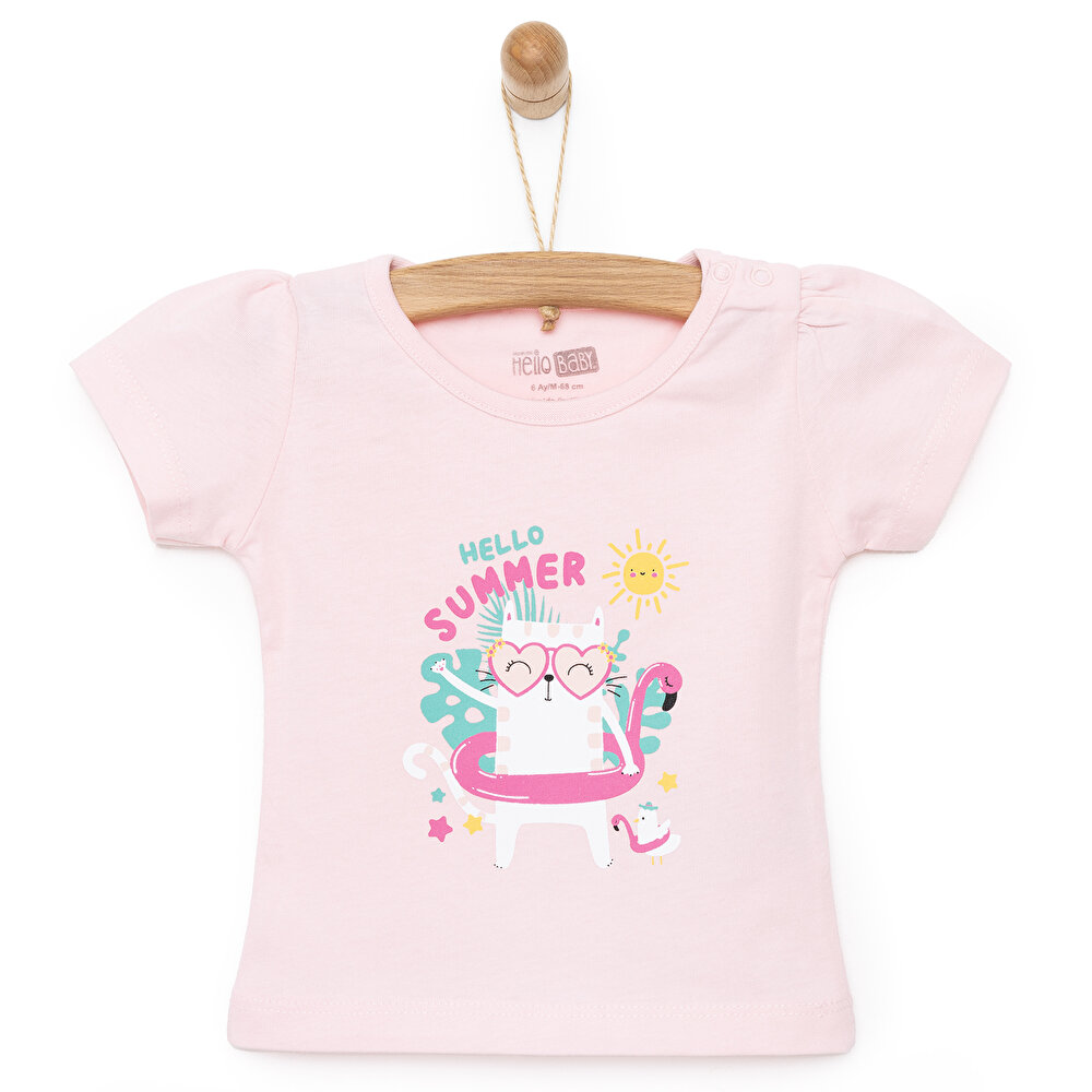 Basic Kedi Baskılı Tshirt Kız Bebek