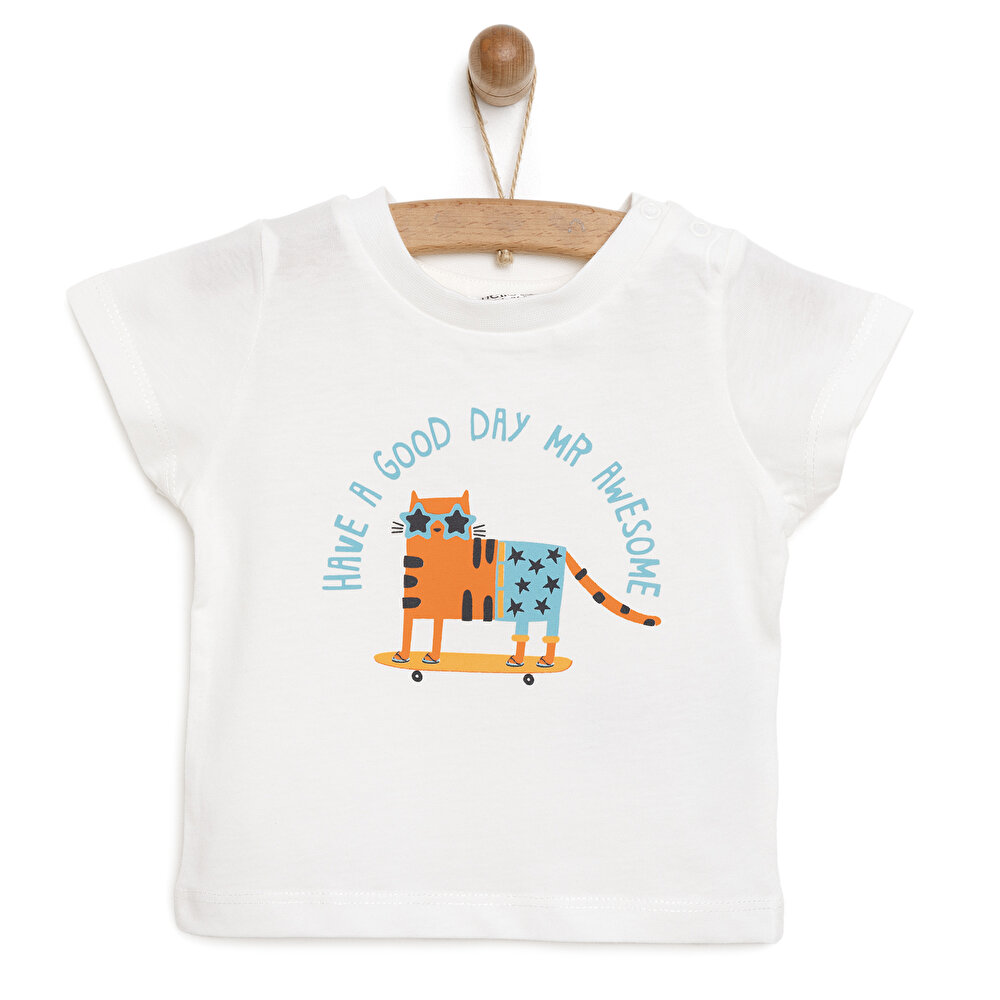 Basic Kedi Desenli Tshirt Erkek Bebek