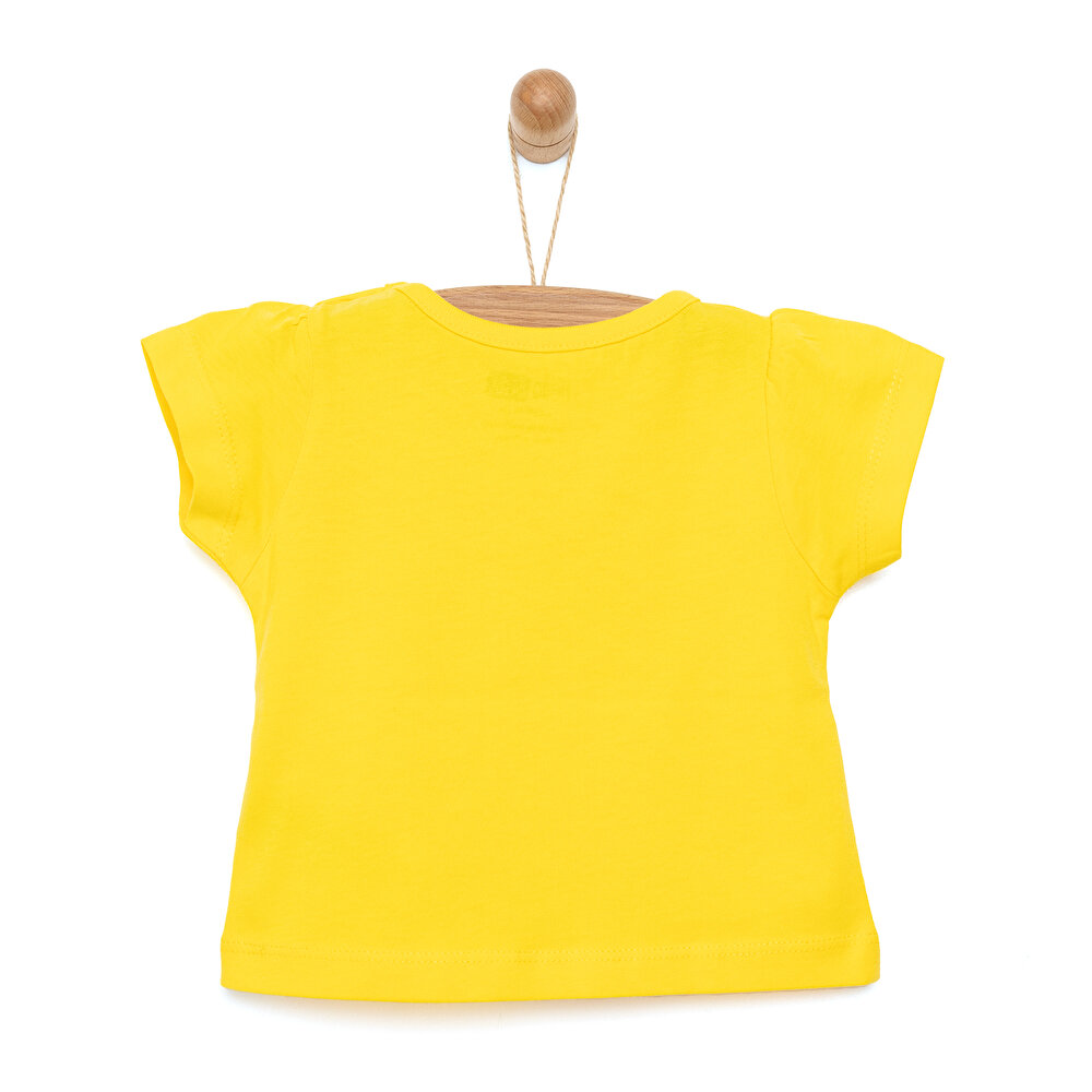 Basic Kedili Gökkuşağı Baskılı Tshirt Kız Bebek