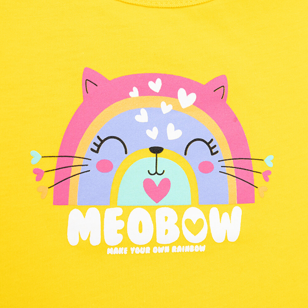 Basic Kedili Gökkuşağı Baskılı Tshirt Kız Bebek