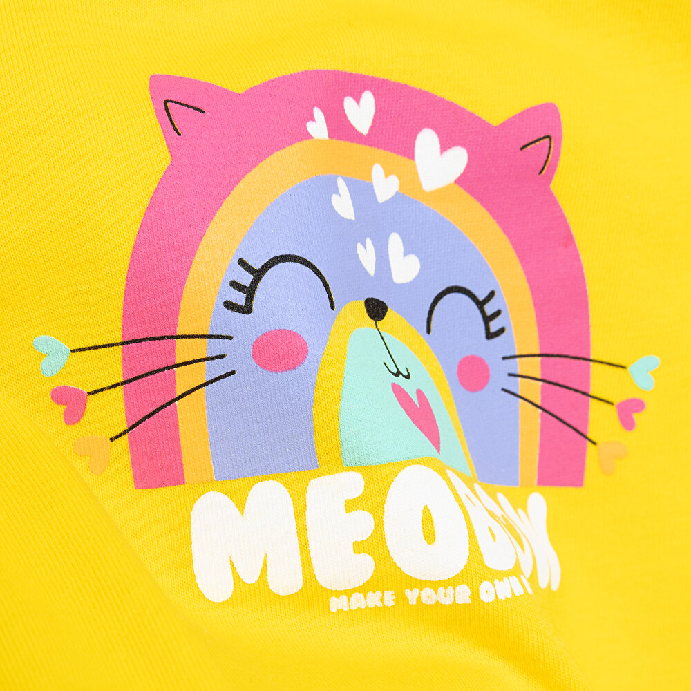 Basic Kedili Gökkuşağı Baskılı Tshirt Kız Bebek