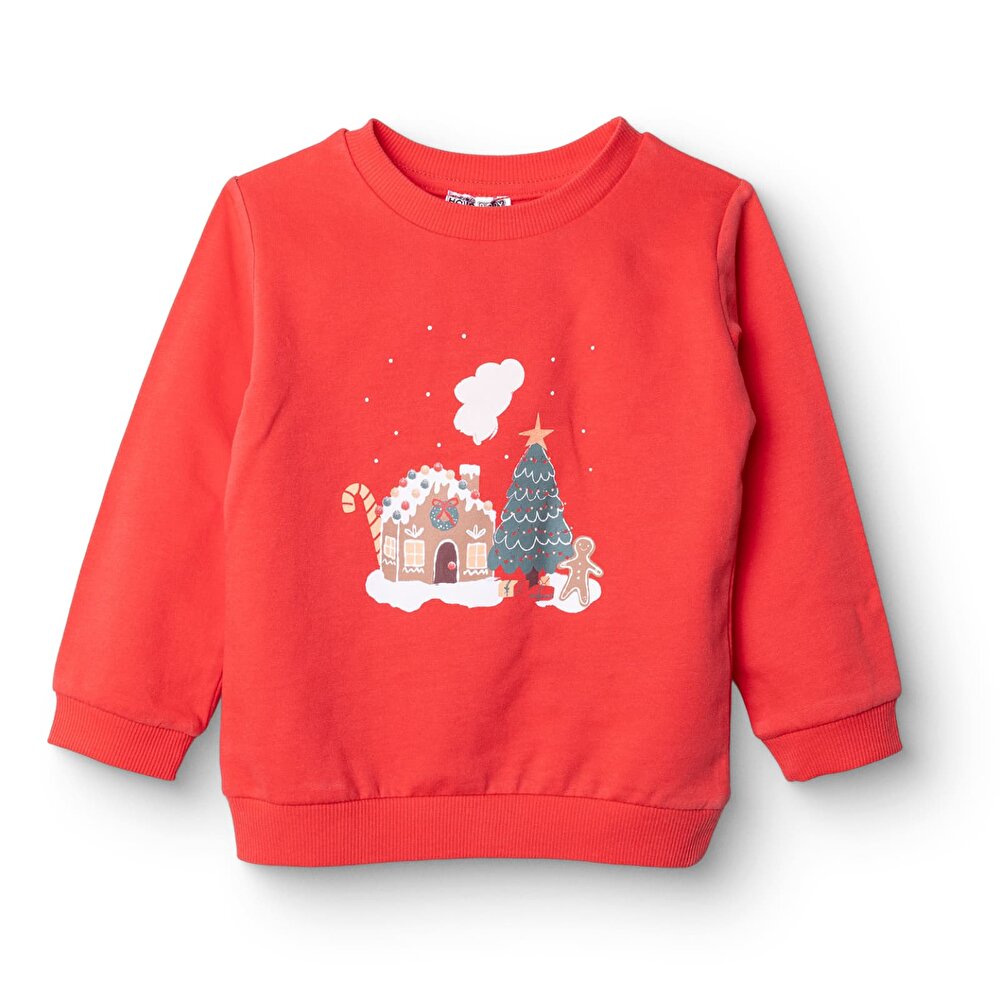 Basic Kız Az Şardonlu Kış Temalı Sweatshirt Kız Bebek