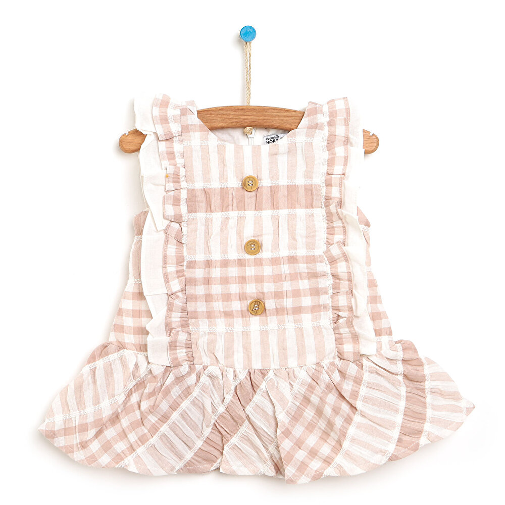 Basic Kız Bebek Düğmeli Fırfırlı Elbise Kız Bebek