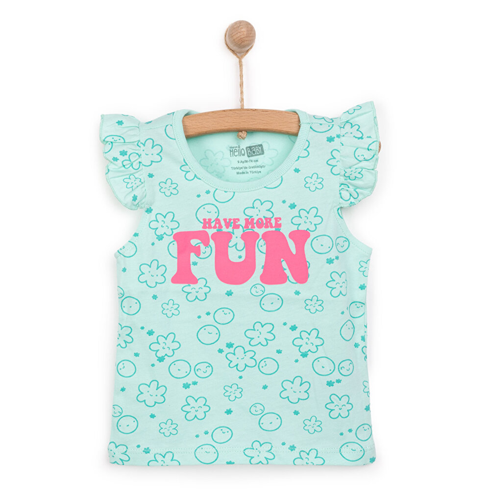 Basic Kız Çiçek ve Gülen Yüz Desenli Atlet T-shirt Kız Bebek
