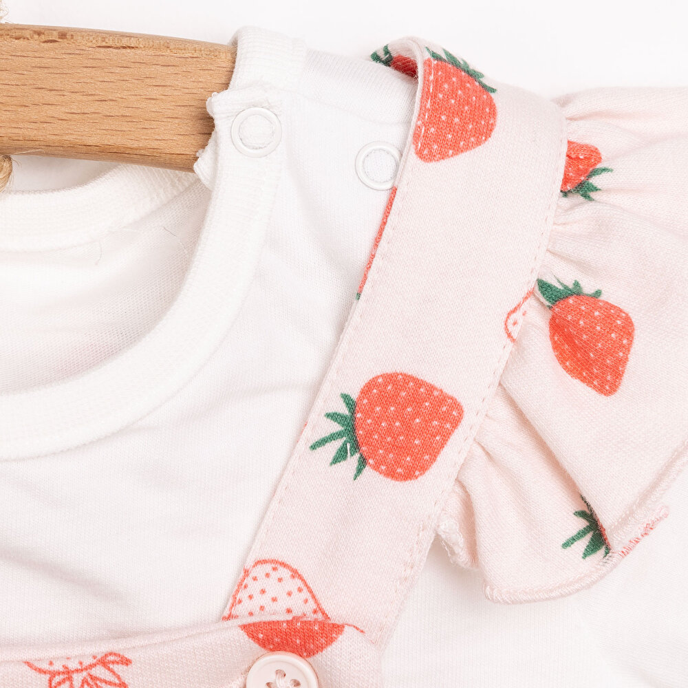 Basic Kız Çilek Desenli Şort Salopet-Tshirt Kız Bebek