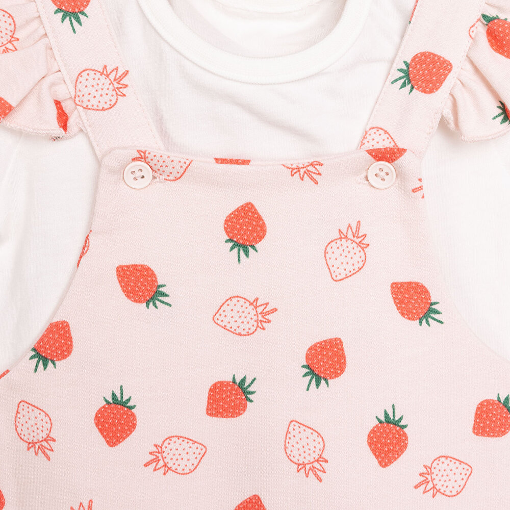 Basic Kız Çilek Desenli Şort Salopet-Tshirt Kız Bebek