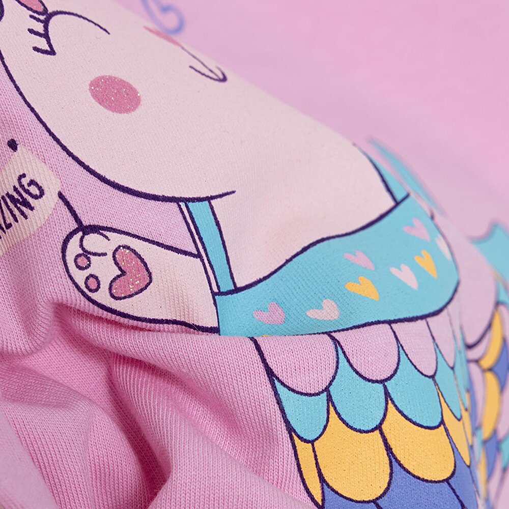 Basic Kız Deniz Kızı Unicorn Baskılı T-Shirt Kız Bebek