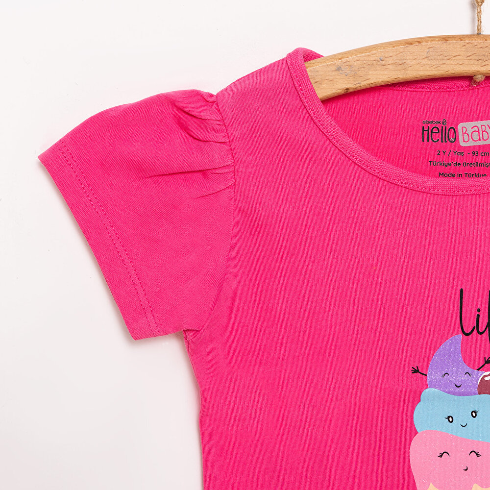 Basic Kız Eğlenceli Dondurma Baskılı T-Shirt Kız Bebek
