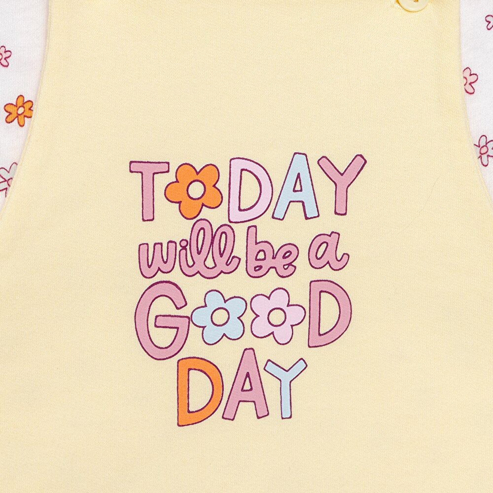 Basic Kız Good Day Baskılı Şort Salopet-Tshirt Kız Bebek