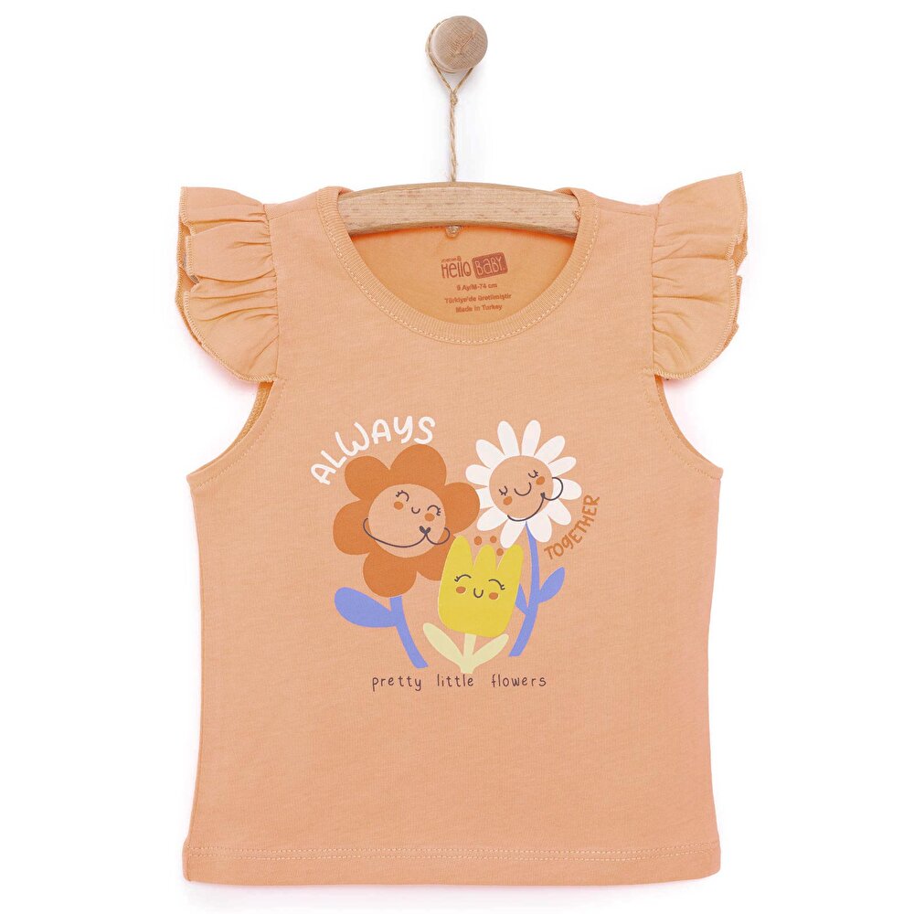Basic Kız Gülen Çiçek Baskılı Atlet T-shirt Kız Bebek