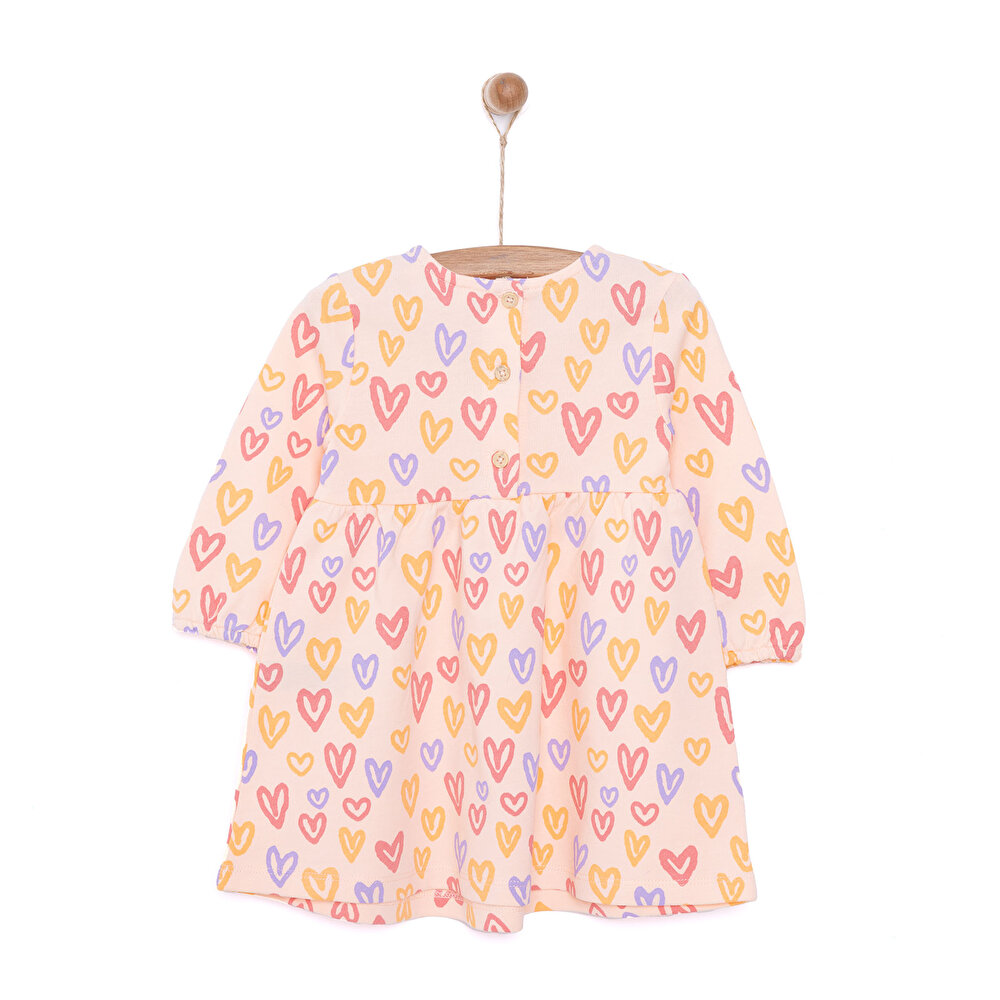 Basic Kız Kalp Desenli Fırfırlı Elbise Kız Bebek