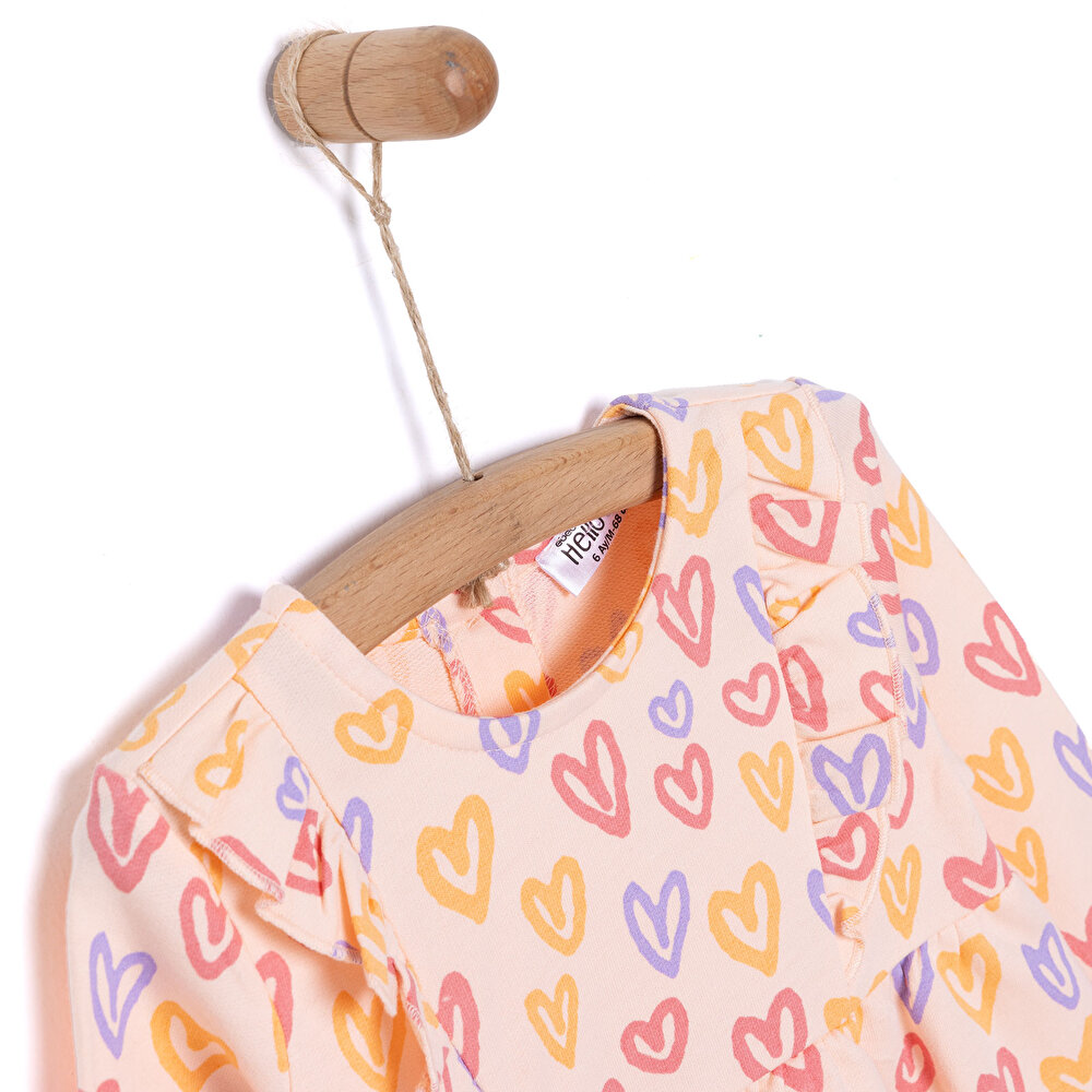 Basic Kız Kalp Desenli Fırfırlı Elbise Kız Bebek