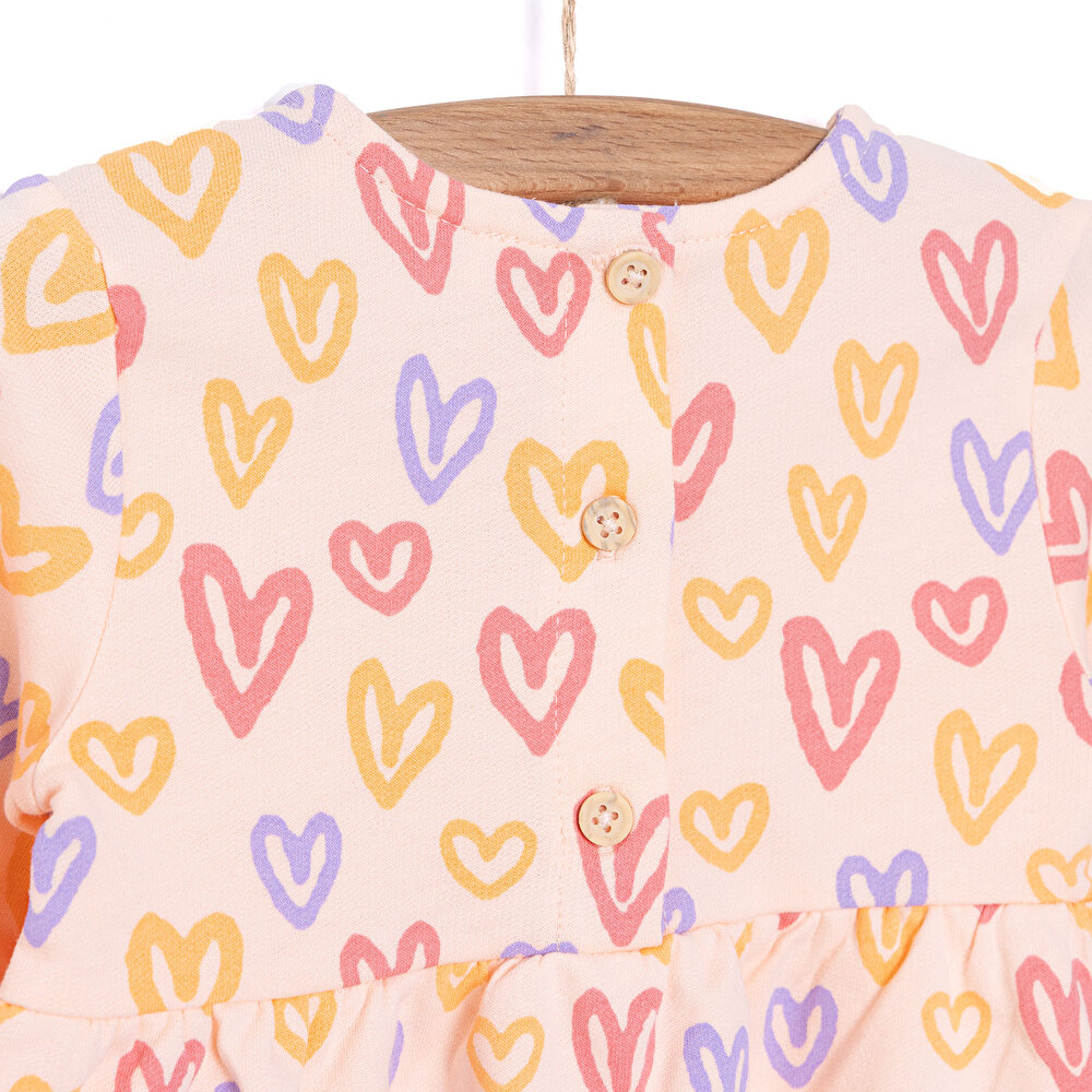 Basic Kız Kalp Desenli Fırfırlı Elbise Kız Bebek