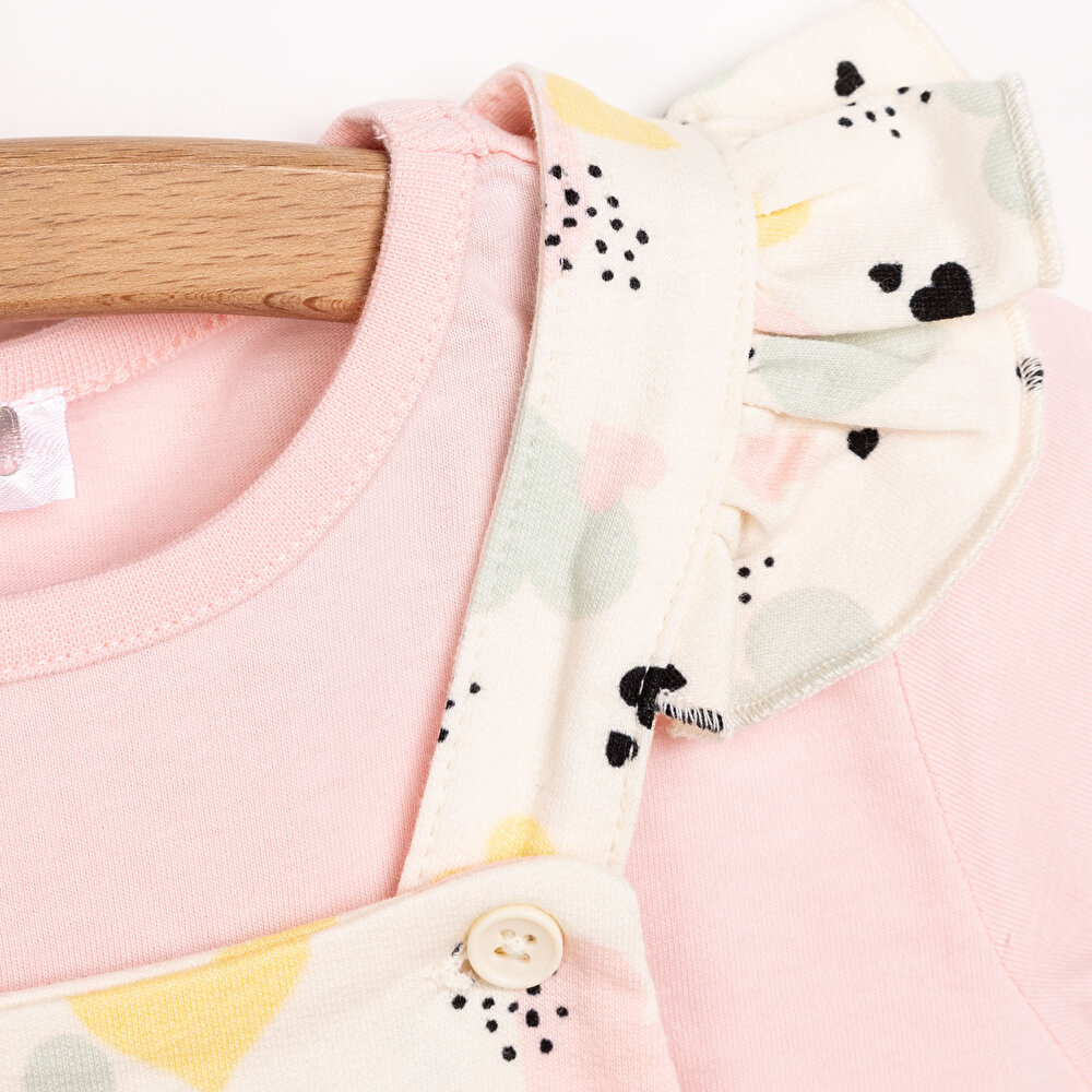 Basic Kız Kalp Desenli Şort Salopet-Tshirt Kız Bebek