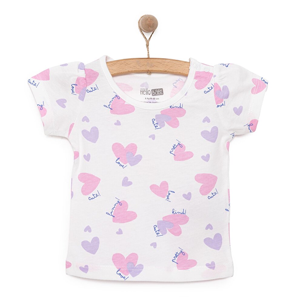 Basic Kız Kalp Desenli T-Shirt Kız Bebek