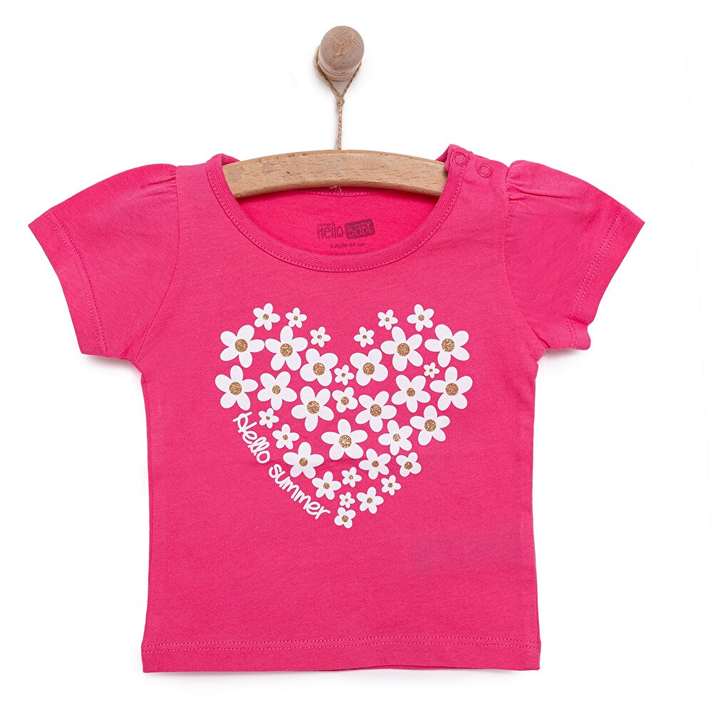 Basic Kız Kalp Papatya Baskılı T-Shirt Kız Bebek