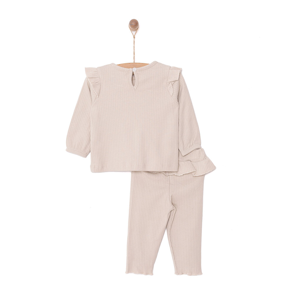 Kız Bebek Bluz Tayt Set Kaşkorse Düğmeli Bisiklet Yaka Uzun Kol