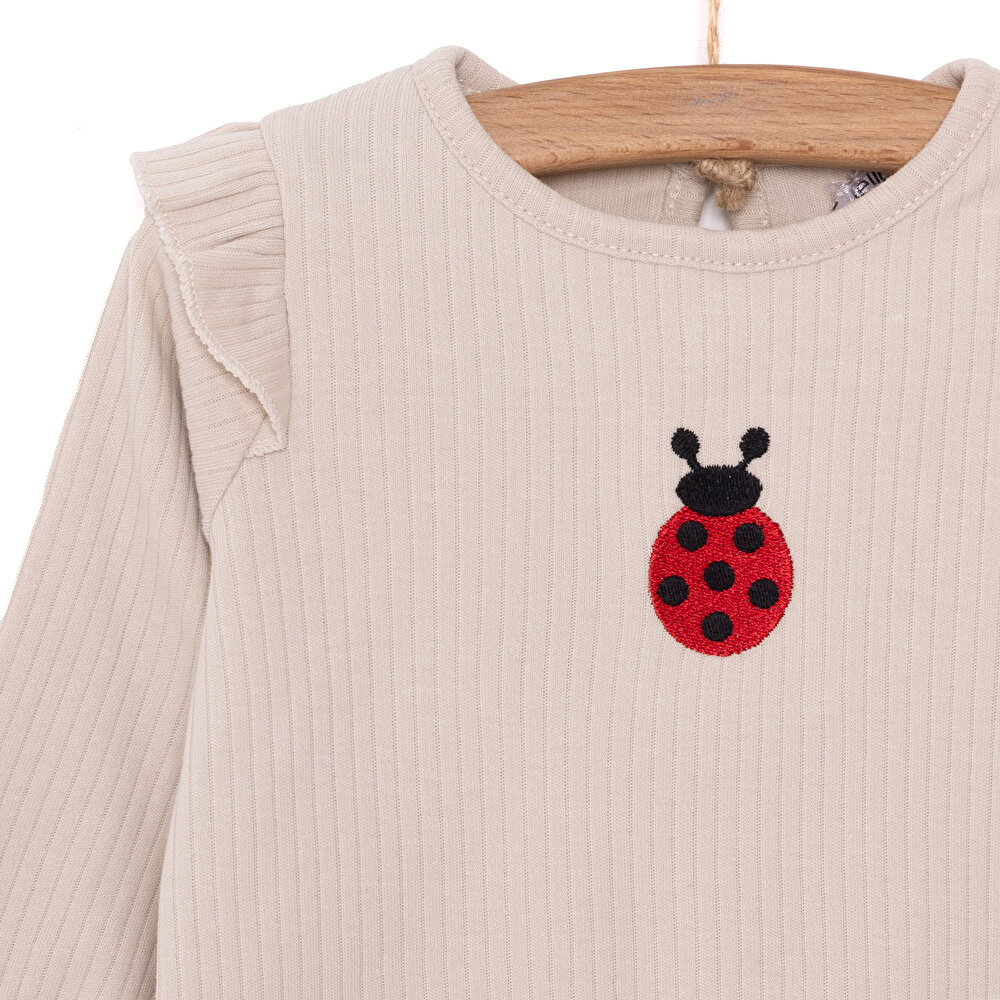 Kız Bebek Bluz Tayt Set Kaşkorse Düğmeli Bisiklet Yaka Uzun Kol