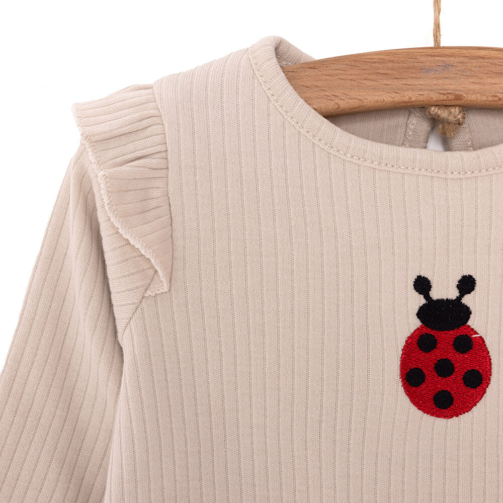 Kız Bebek Bluz Tayt Set Kaşkorse Düğmeli Bisiklet Yaka Uzun Kol