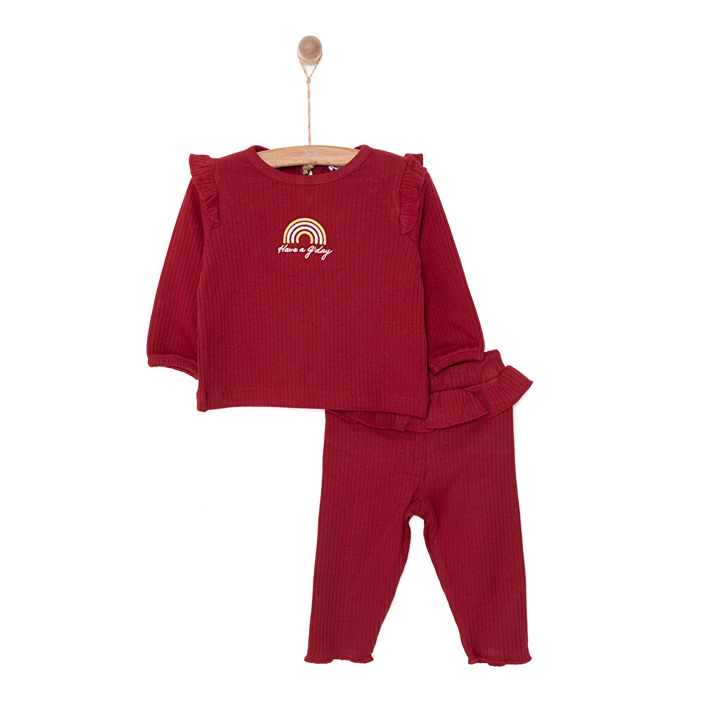 Kız Bebek Bluz Tayt Set Kaşkorse Düğmeli Bisiklet Yaka Uzun Kol