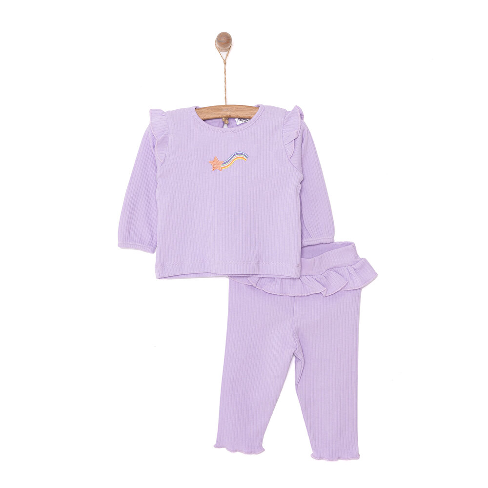 Kız Bebek Bluz Tayt Set Kaşkorse Düğmeli Bisiklet Yaka Uzun Kol