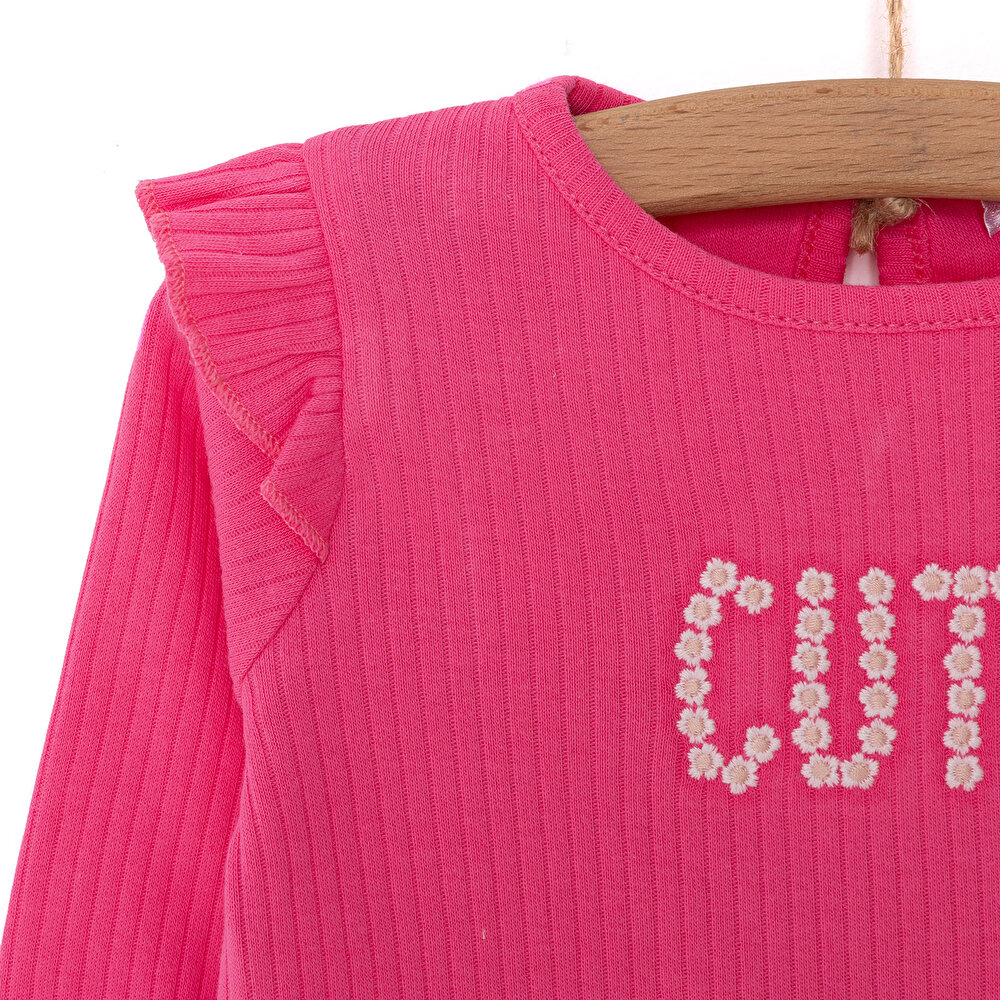 Kız Bebek Bluz Tayt Set Kaşkorse Düğmeli Bisiklet Yaka Uzun Kol