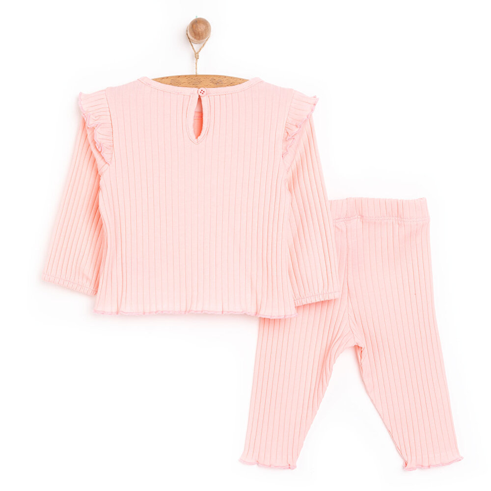 Kız Bebek Bluz Tayt Set Kaşkorse Düğmeli Bisiklet Yaka Uzun Kol