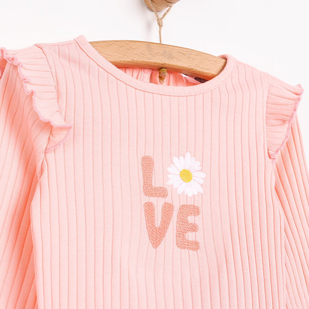 Kız Bebek Bluz Tayt Set Kaşkorse Düğmeli Bisiklet Yaka Uzun Kol