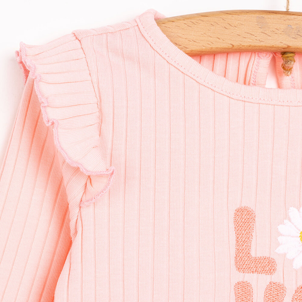 Kız Bebek Bluz Tayt Set Kaşkorse Düğmeli Bisiklet Yaka Uzun Kol