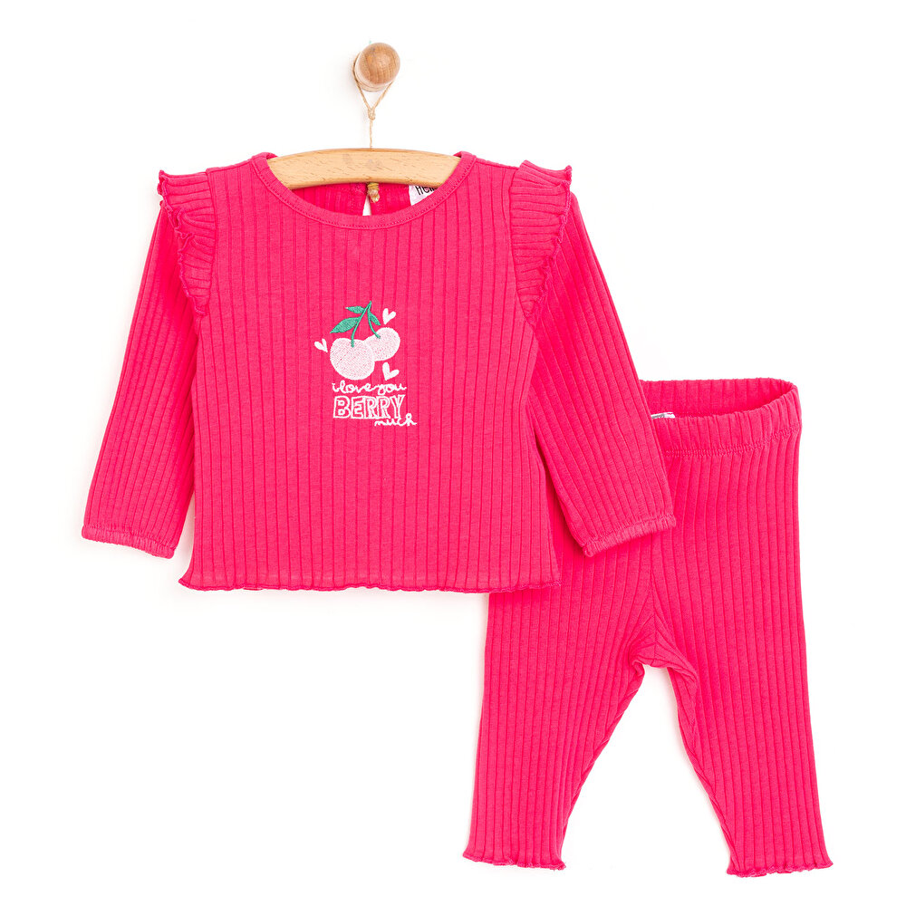 Kız Bebek Bluz Tayt Set Kaşkorse Düğmeli Bisiklet Yaka Uzun Kol